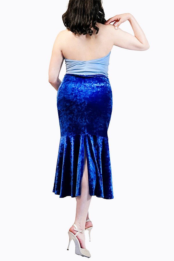 sapphire - blue velvet mermaid tango skirt with back slit - Atelier Vertex