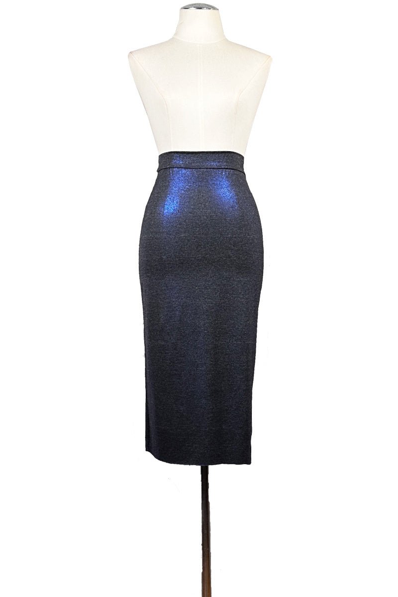 shimmering blue pencil tango skirt with back slit - Atelier Vertex