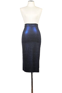 shimmering blue pencil tango skirt with back slit - Atelier Vertex