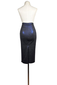 shimmering blue pencil tango skirt with back slit - Atelier Vertex