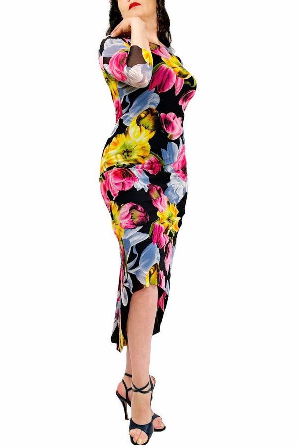 spring tulips NINA mesh tango dress with sleeves - Atelier Vertex