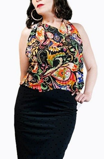 venetian print draped halter tango top with adjustable straps - Atelier Vertex