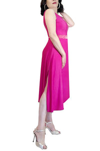 vibrant pink a - line tango dress with side slit - Atelier Vertex