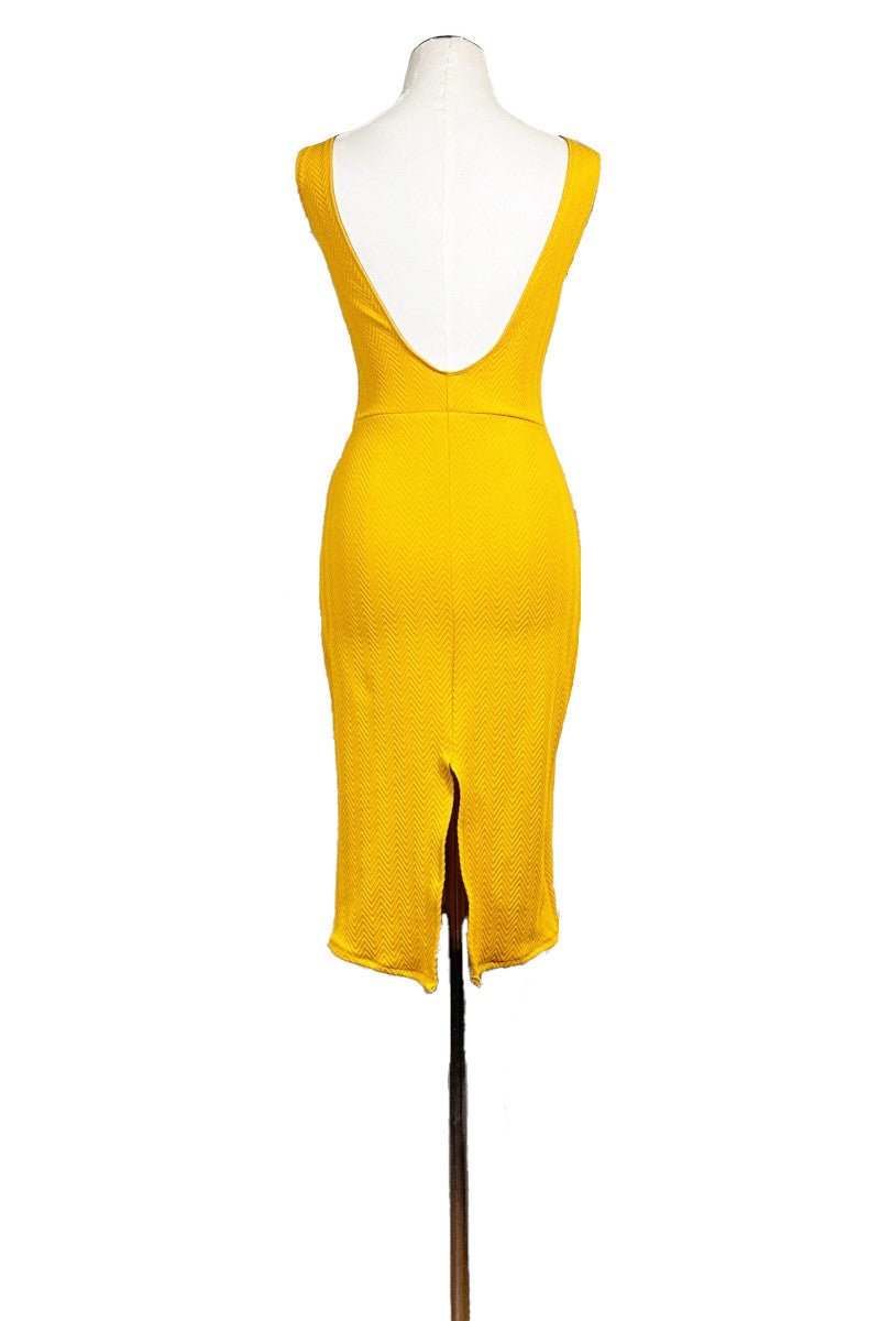 yellow herringbone tango dress with open back and back slit - Atelier Vertex