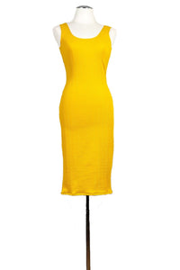 yellow herringbone tango dress with open back and back slit - Atelier Vertex