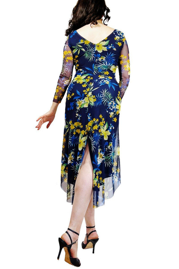 yellow lilies NINA mesh tango dress with sleeves - Atelier Vertex