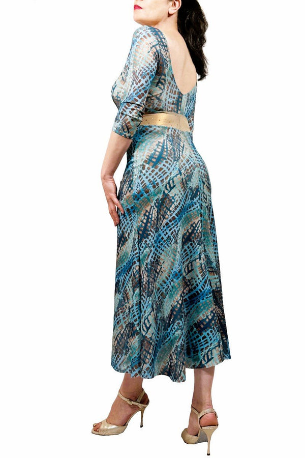 abstract turquoise STELLA tango dress with sleeves - Atelier Vertex