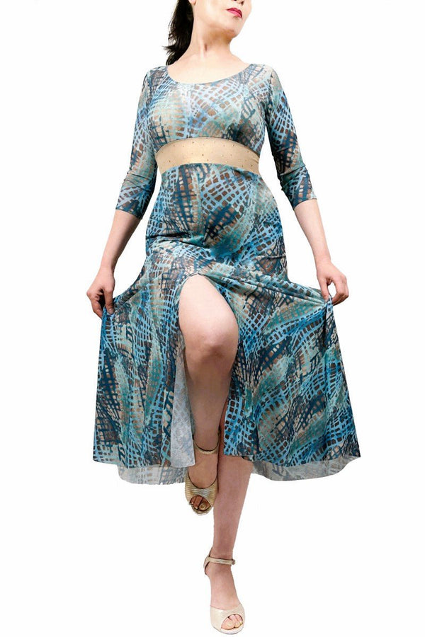 abstract turquoise STELLA tango dress with sleeves - Atelier Vertex