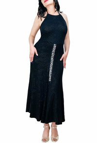 black bejeweled STELLA tango dress with slits - Atelier Vertex