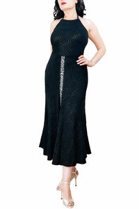 black bejeweled STELLA tango dress with slits - Atelier Vertex