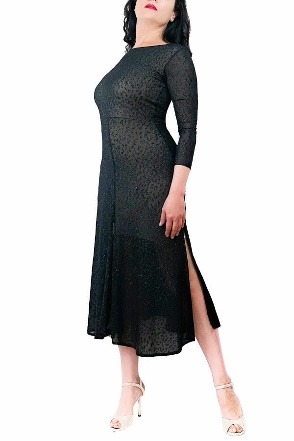 black cheetah STELLA tango dress with slits - Atelier Vertex