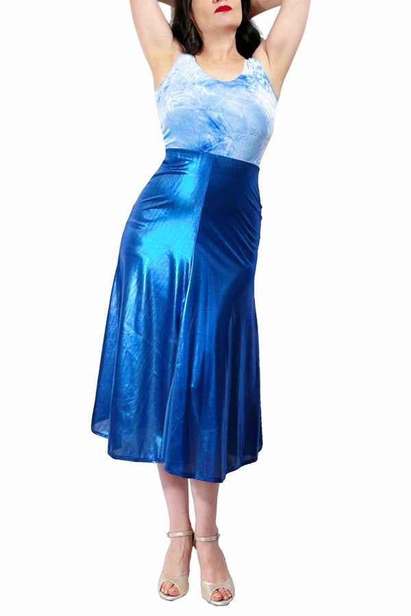 blue cloud velvet & lame STELLA tango dress with slits - Atelier Vertex