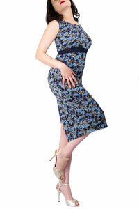 blue flowers mesh tango dress with back slit - Atelier Vertex