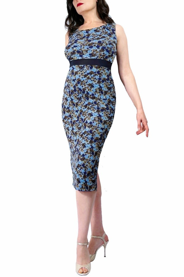 blue flowers mesh tango dress with back slit - Atelier Vertex