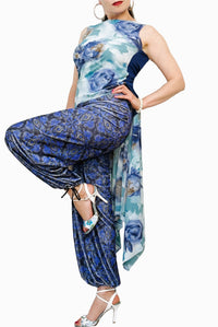 blue roses BUTTERFLY open back argentine tango top - Atelier Vertex