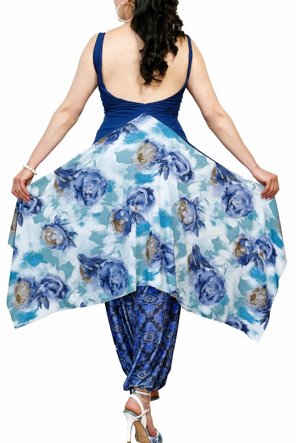 blue roses BUTTERFLY open back argentine tango top - Atelier Vertex