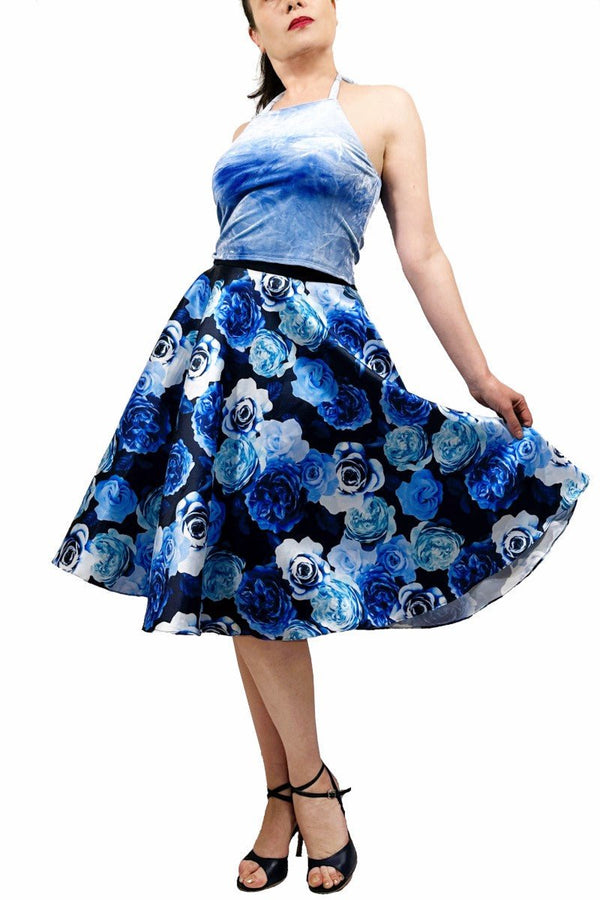 blue roses circle tango skirt - Atelier Vertex