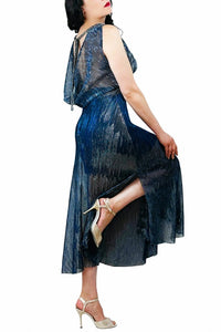 blue & silver crinkled STELLA tango dress with slits - Atelier Vertex