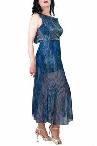 blue & silver crinkled STELLA tango dress with slits - Atelier Vertex