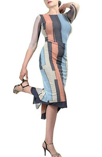 blue stripe NINA argentine tango dress - Atelier Vertex