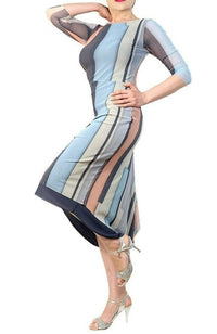 blue stripe NINA argentine tango dress - Atelier Vertex
