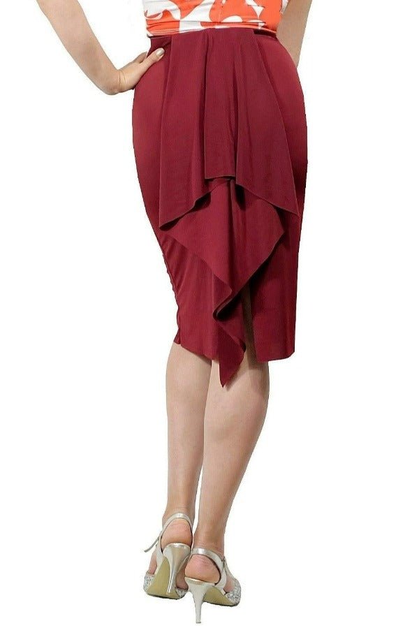 burgundy red tango skirt with bustle - Atelier Vertex