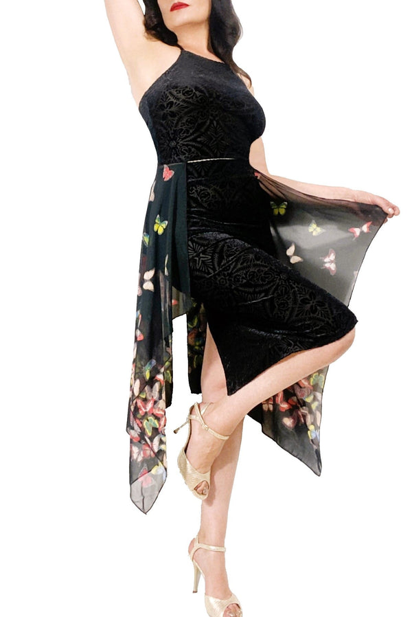 burnout velvet & butterflies long peplum tango dress - Atelier Vertex