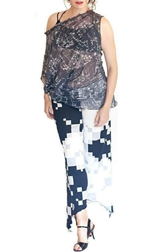 checkered culottes with side slit and ties, argentine tango dance pants - Atelier Vertex