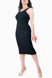 classic black textured tango dress with back slit - Atelier Vertex