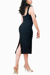 classic black textured tango dress with back slit - Atelier Vertex