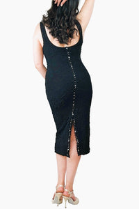 classic black textured tango dress with back slit - Atelier Vertex