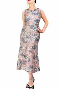 crinkled shimmering floral STELLA tango dress with slits - Atelier Vertex