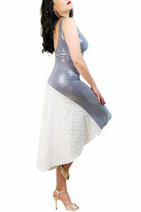 disco ball & white sequin LOLA tango dress with open back and tail - Atelier Vertex