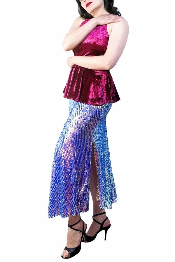 fit and flare mermaid sequin tango skirt with four slits - Atelier Vertex