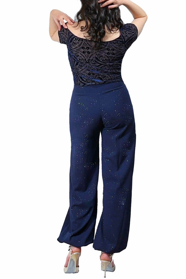 gold-speckled midnight blue harem tango pants - Atelier Vertex