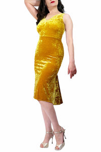 golden velvet LUNA tango dress with tail - Atelier Vertex