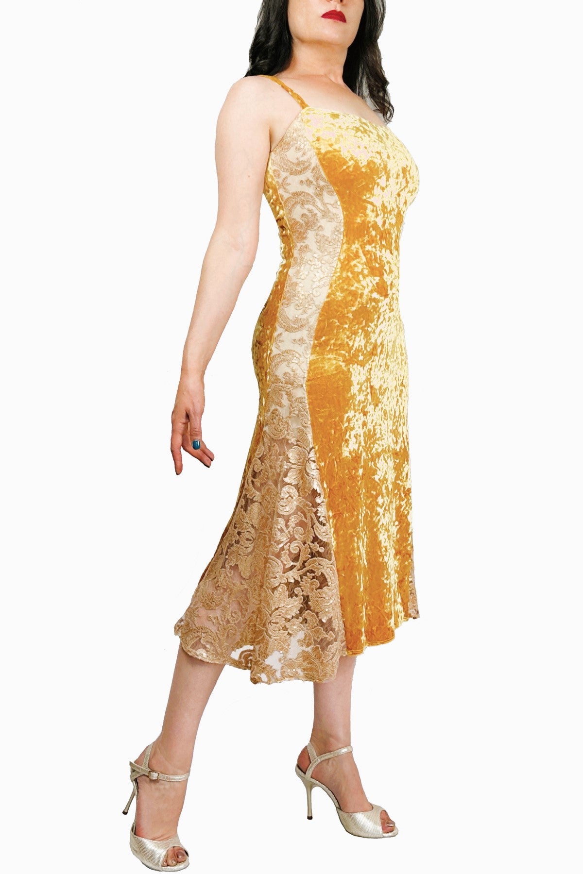 golden velvet & sequin lace hourglass tango dress - Atelier Vertex