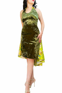 green & chartreuse velvet halter tango dress - Atelier Vertex