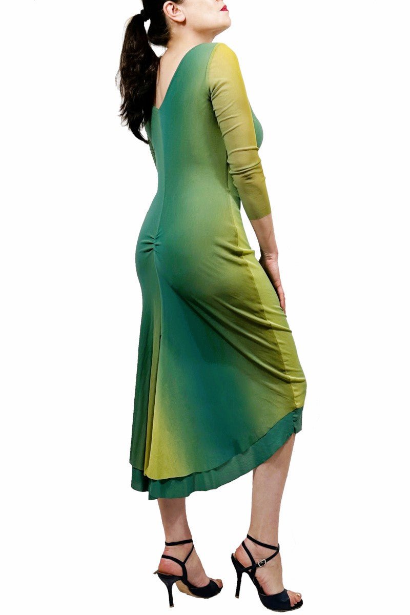 green ombre NINA mesh tango dress with sleeves - Atelier Vertex
