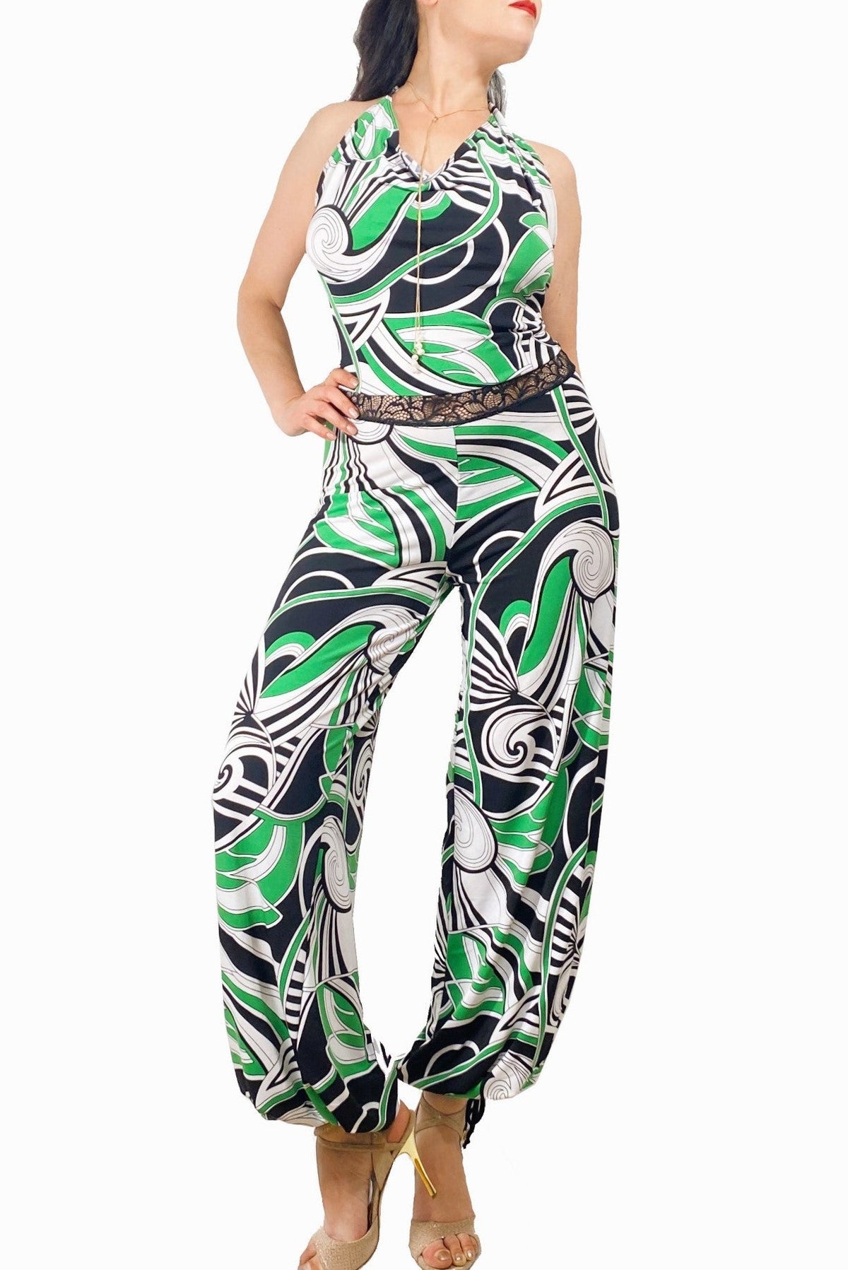 green swirl halter jumpsuit - Atelier Vertex
