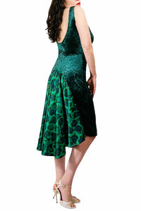 green velvet & floral silk LOLA tango dress with open back and tail - Atelier Vertex