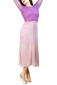 iridescent pink & lilac stars STELLA tango dress with long sleeves - Atelier Vertex