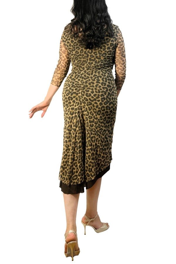 leopard print NINA mesh tango dress with sleeves - Atelier Vertex
