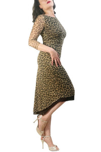 leopard print NINA mesh tango dress with sleeves - Atelier Vertex