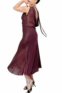 maroon shimmer STELLA tango dress with slits - Atelier Vertex