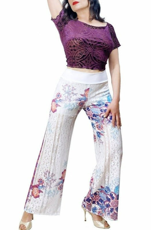 printed lace wide leg tango pants - Atelier Vertex