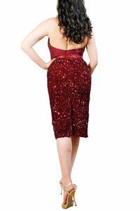 red cabernet sequin tango dress with back slit - Atelier Vertex