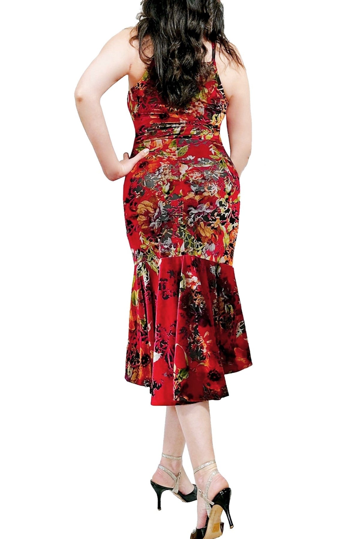 red floral burnout velvet tango dress - Atelier Vertex
