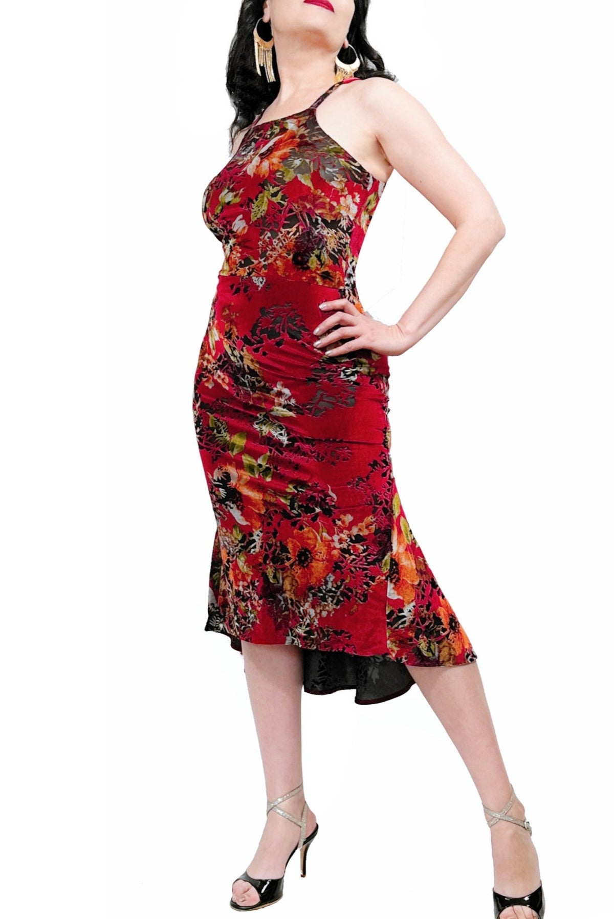 red floral burnout velvet tango dress - Atelier Vertex