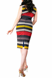 red stripe mesh tango dress with back slit - Atelier Vertex